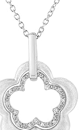 Matte Finished .925 Sterling Silver Diamond Accent Double Flower Shape 18" Satin Finished Pendant Necklace (I-J Color, I1-I2 Clarity)