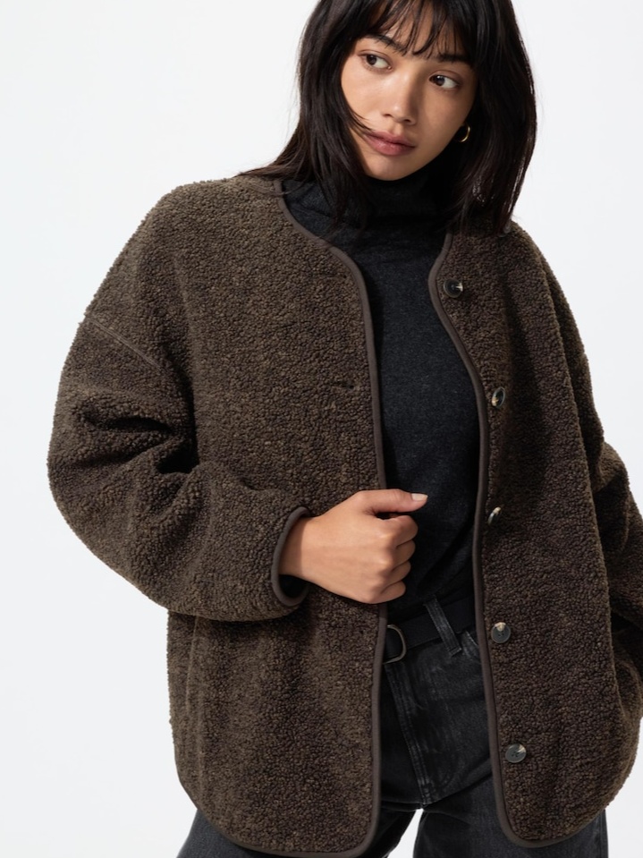 Pile Lined Fleece Relaxed Cardigan