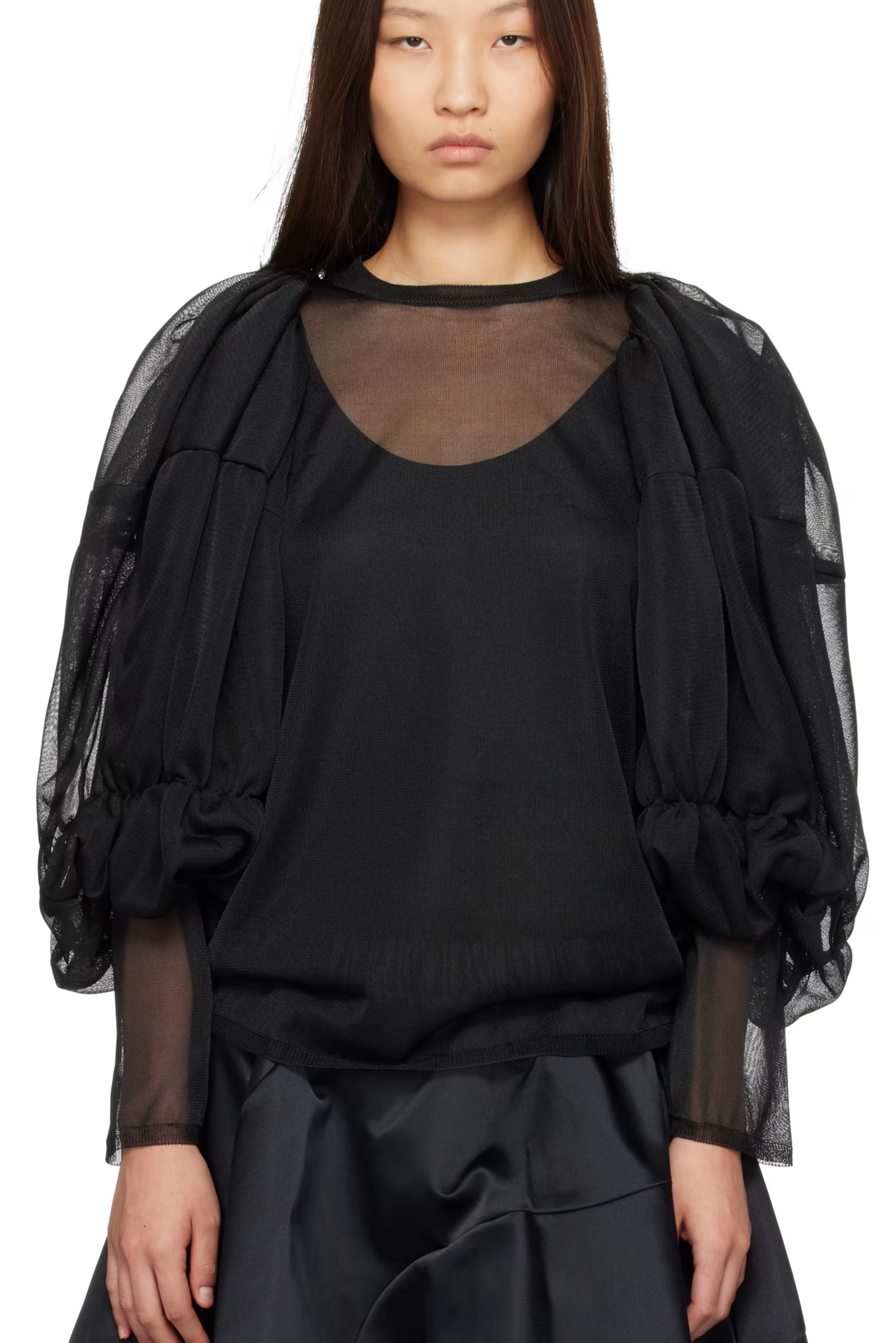 Black Sheer Balloon Sleeve Shirt