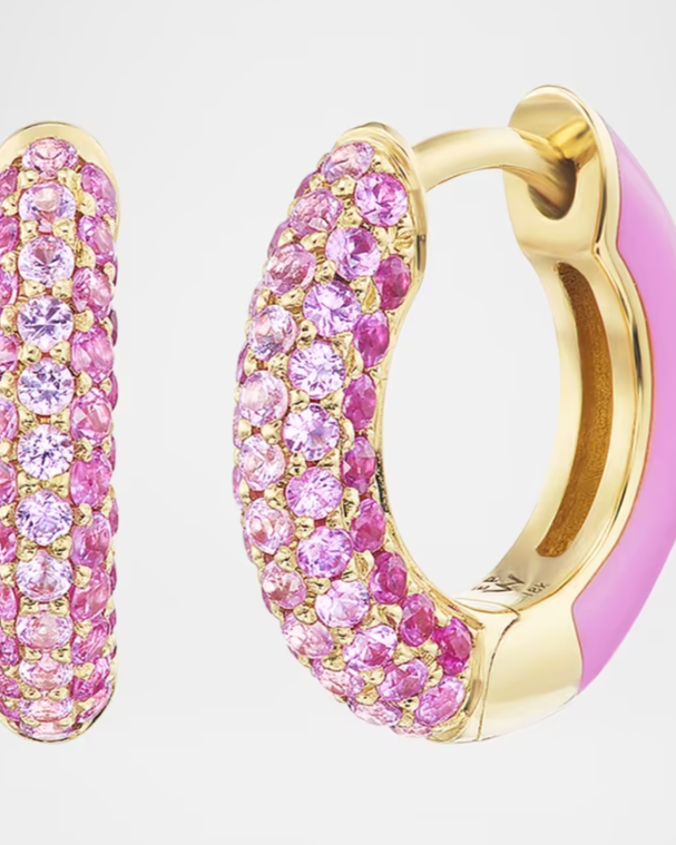 Baby Duo 18K Yellow Gold and Pink Enamel Earrings with Ombre Stones