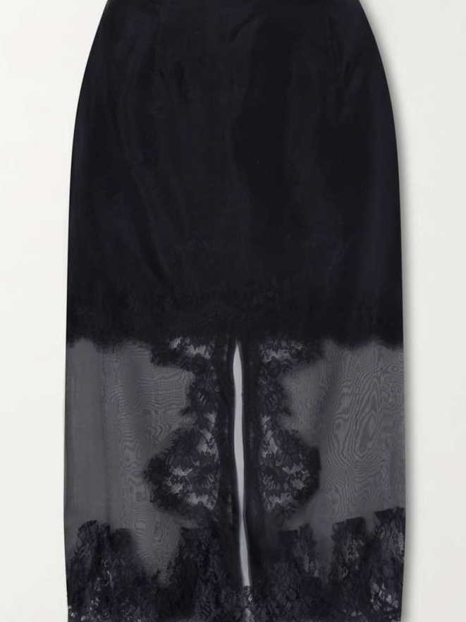Ophelia layered lace-trimmed silk-organza midi skirt