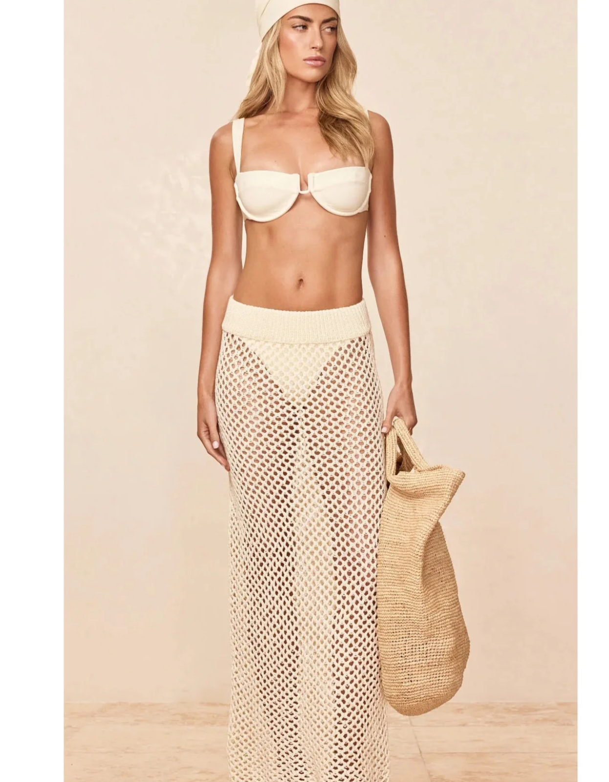 Monday Swimwear Cape May Skirt - Ivory White Crochet - S (Like New)