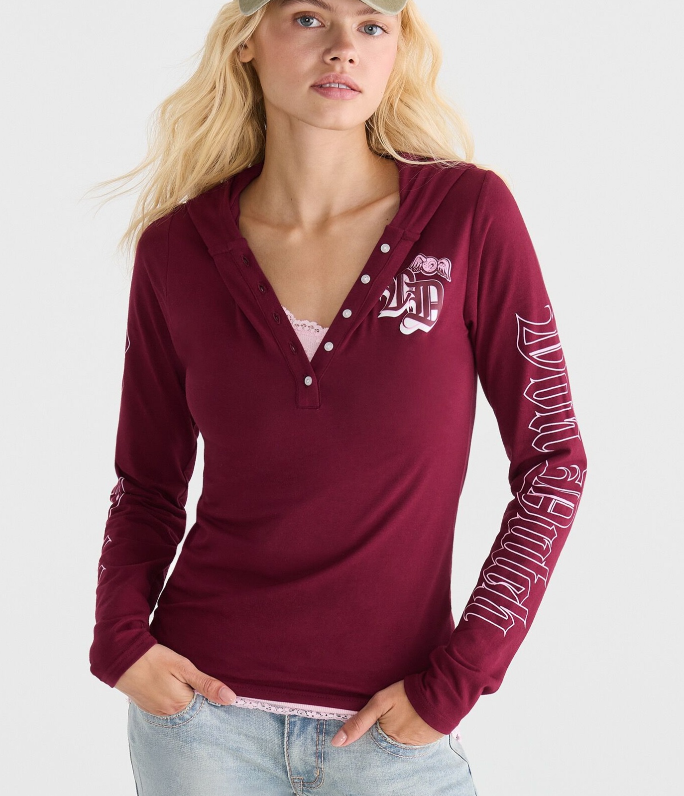 Von Dutch Hooded Graphic Henley