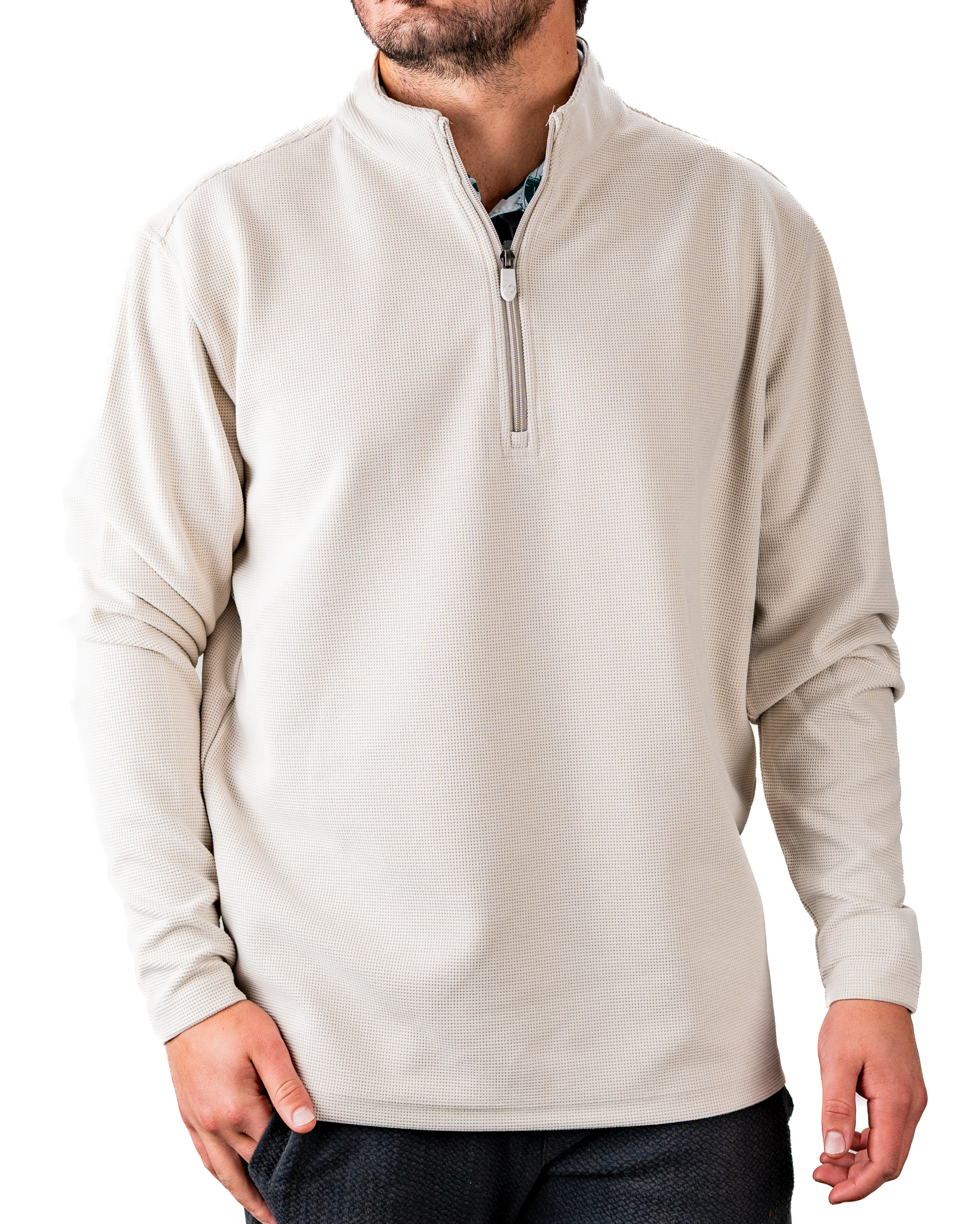 Pins and Aces Golf Player Preferred™ Waffle Grid Pullover - Ivory