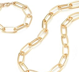 Chunky Gold Necklace and Bracelet Set for Women, Paperclip Chain