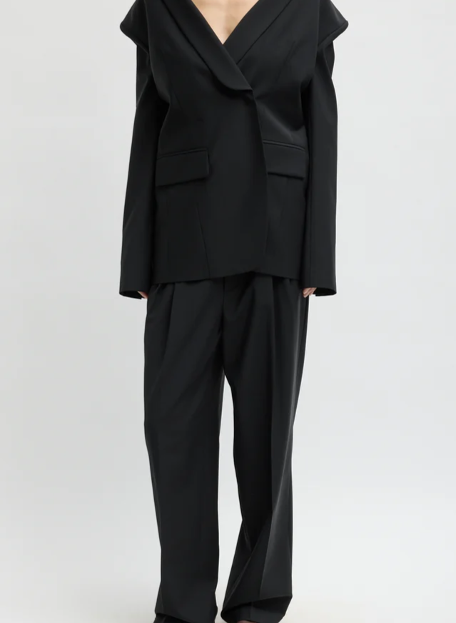 Recycled Tropical Wool Tuxedo Zip Blazer