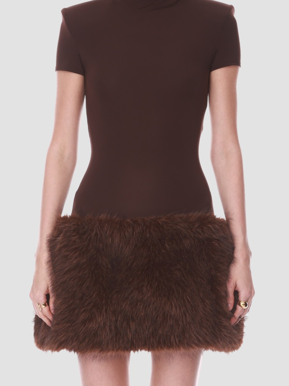 Faux-Fur Trim Mini Dress