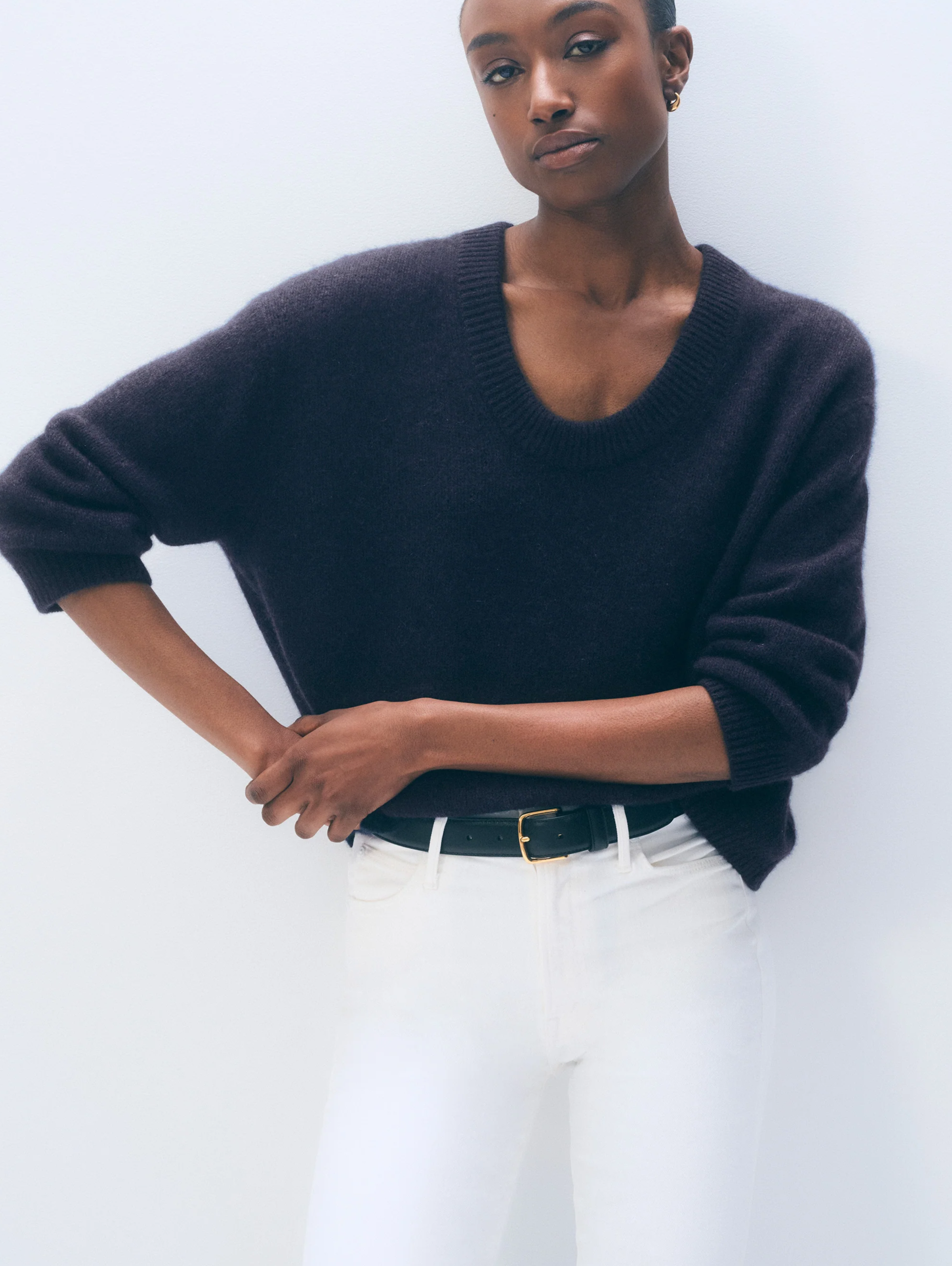 Featherweight Cashmere Scoopneck Tee | Deep Navy