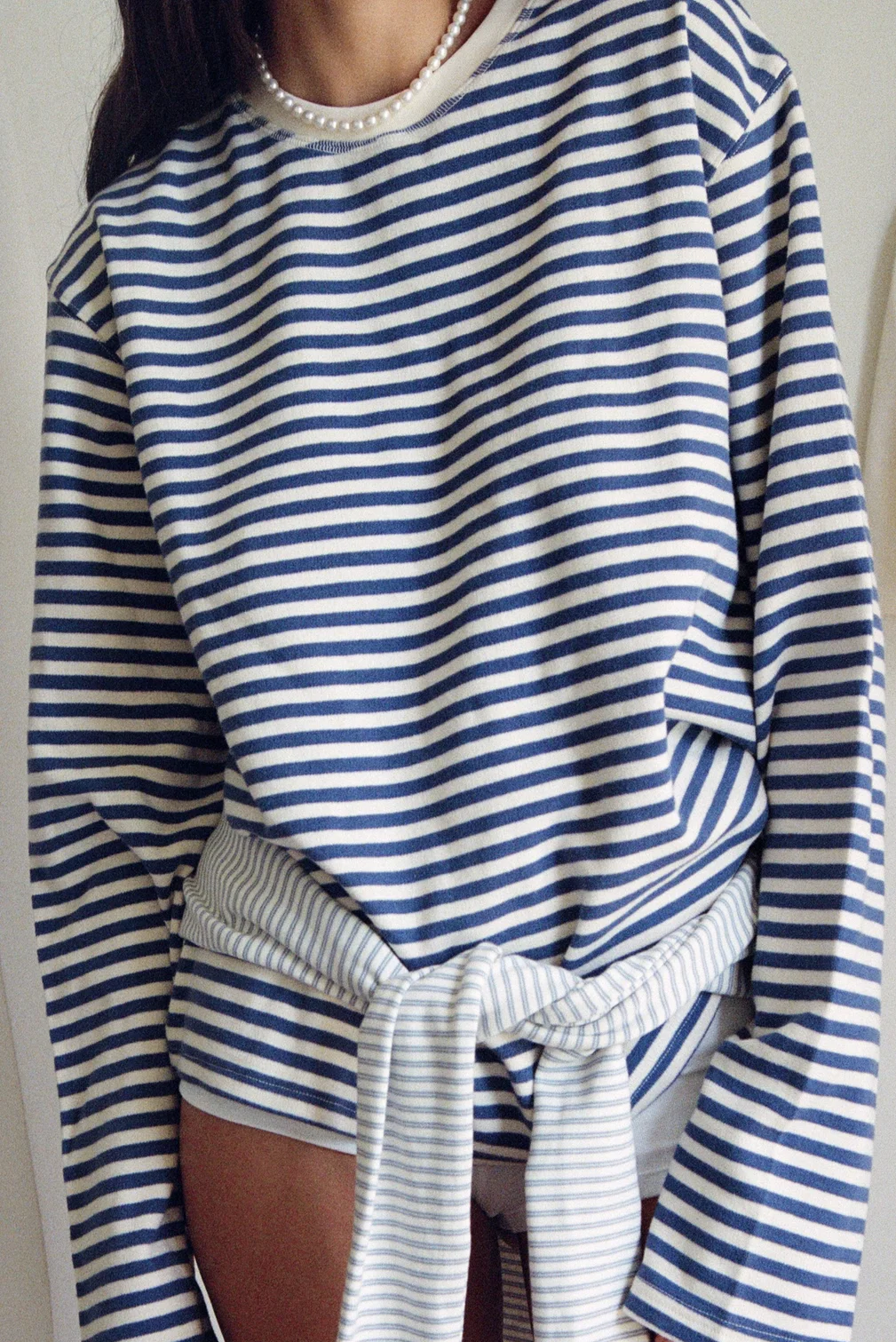 Long Sleeve Breton Pullover in White