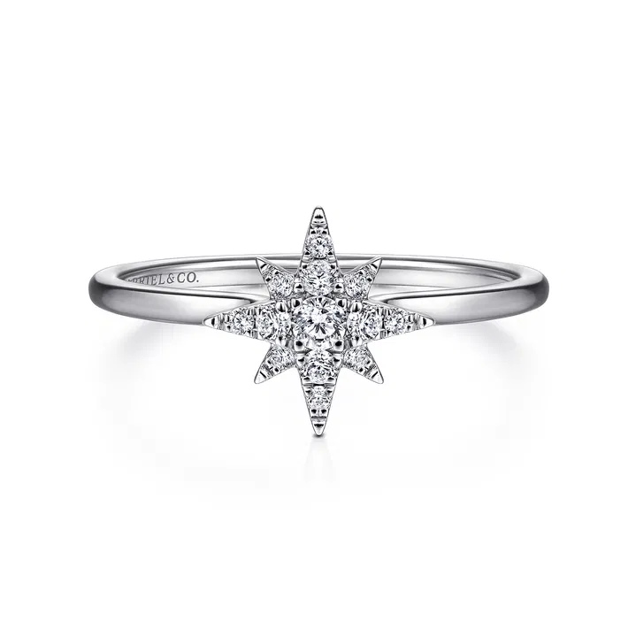 14K White Gold Diamond Starburst Ring