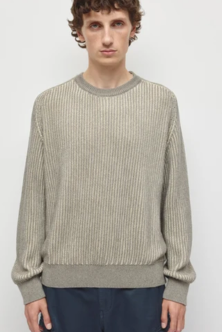 Men's Rib Crewneck Sweater in Pebble Melange/Birch