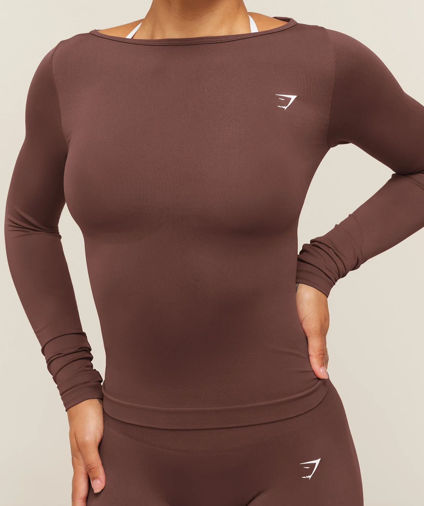 Everyday Seamless Wide Neck Long Sleeve Top - Espresso Brown