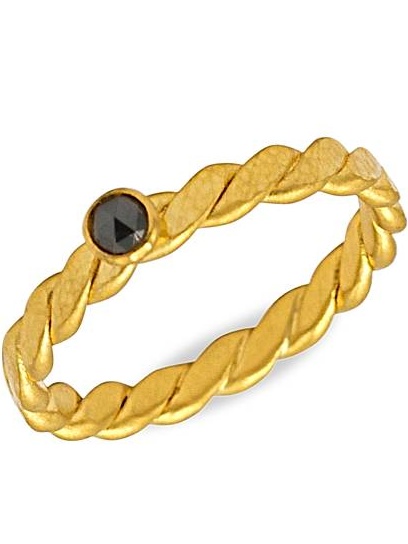 22K & 24K Yellow Gold & Black Diamond Twist Stacking Ring