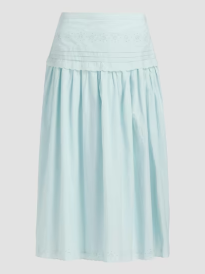 Irati Eyelet Pleated Cotton Midi-Skirt
