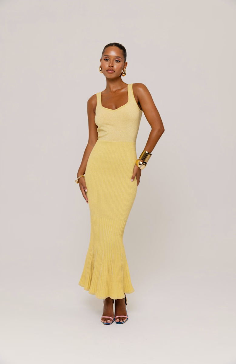 Butter Yellow Metallic Knit Dres