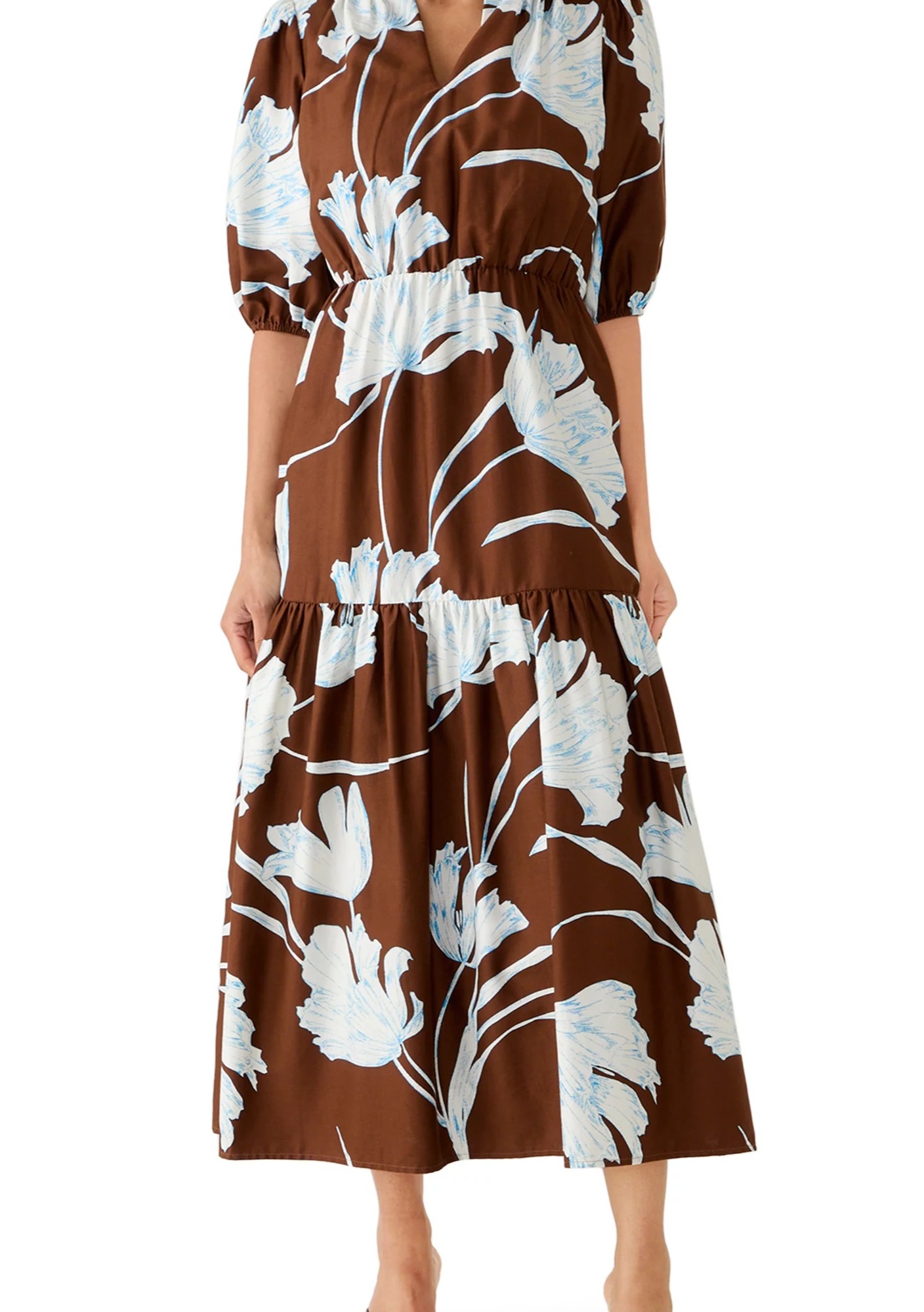 BELK PHILOSOPHY BY REPUBLIC WOMEN'S PUFF SLEEVE SPLIT NECK MIDI DRESS