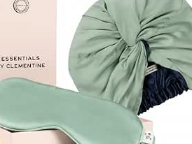 Clementine Sleepwear Essentials Organic Match Point Green Sleep Mask + Hair Bonnet