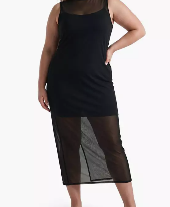 Plus Size Maxi Column Mesh Dress