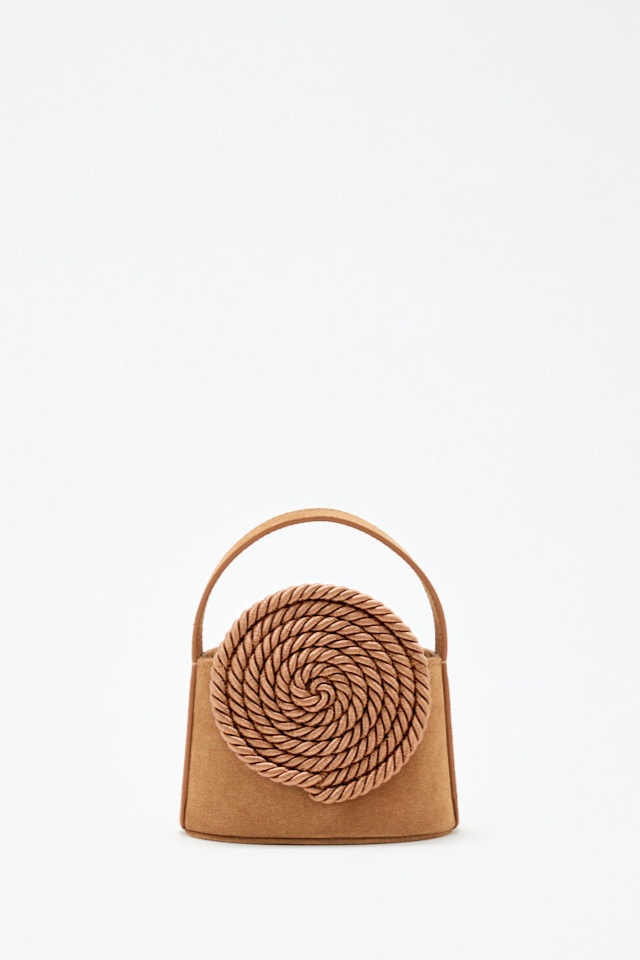 Brown mini suede bag with passementerie details