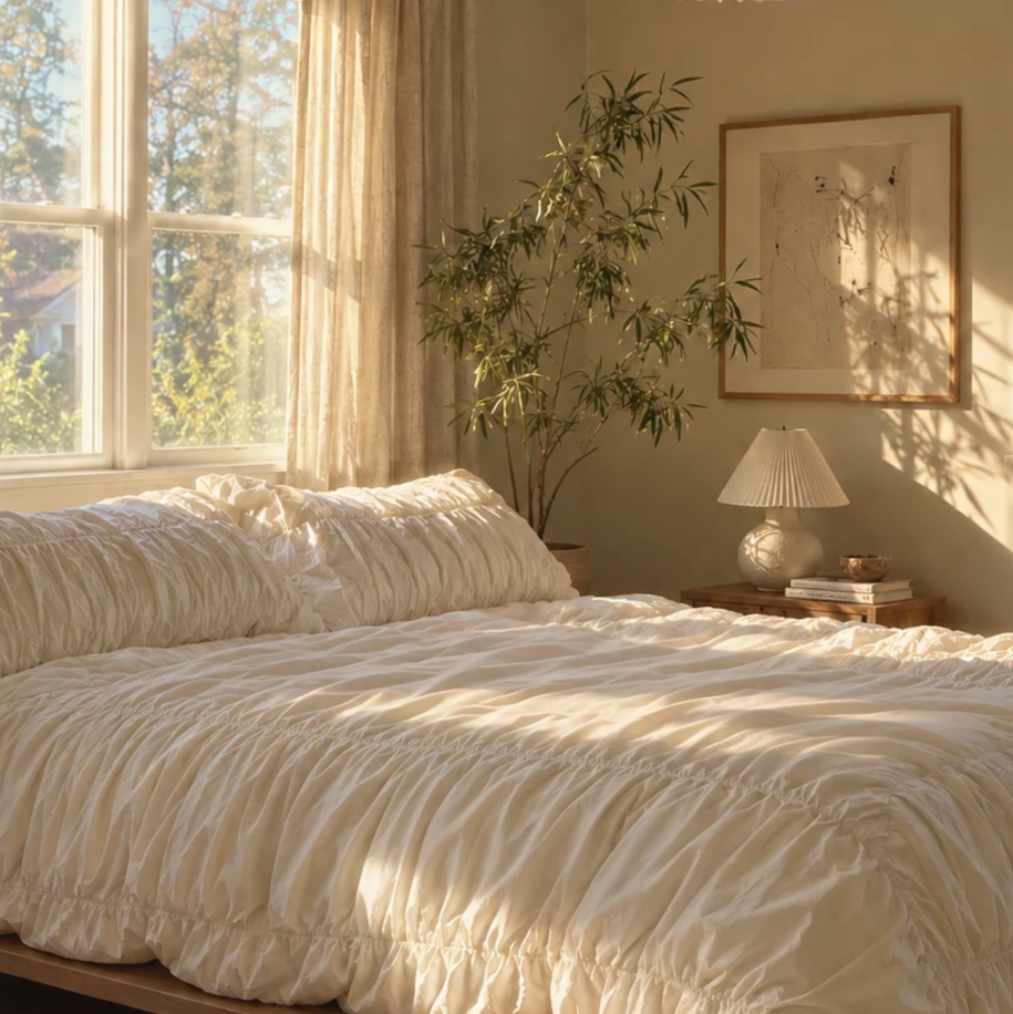 Ruched Cloud White Duvet Cover