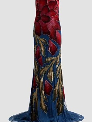 SAKS FIFTH AVENUE THEIA MARIE STRAPLESS BEADED FLORAL GOWN