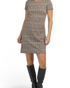Plaid Ponte Jacquard Mini Sheath Dress