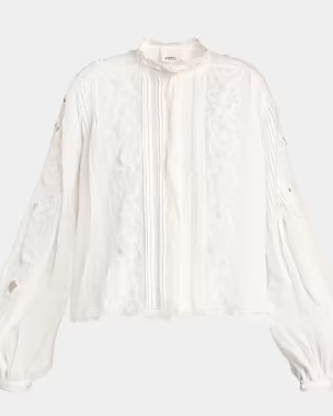 Rubra Embroidered Ramie Button-Down Top