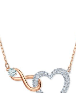 Two-Tone Crystal Heart & Infinity Symbol Pendant Necklace, 14-7/8" + 2" extender
