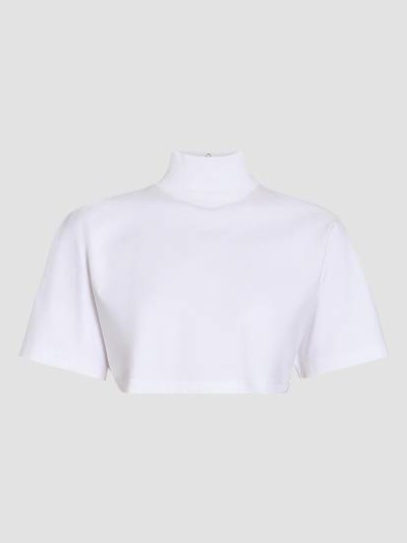 Turtleneck Cotton Jersey Crop T-Shirt