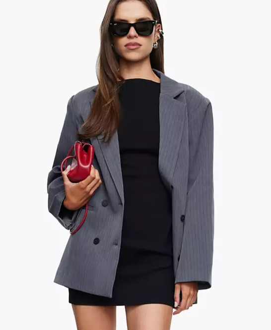 Women's Hills Double-Breasted Oversized Pinstripe Blazer