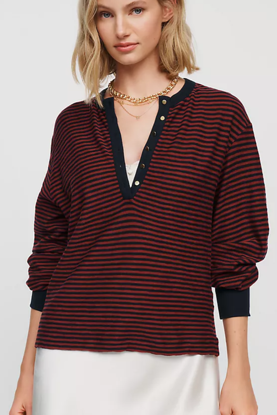 Nation Los Angeles Victoria 100% Cotton Henley Top