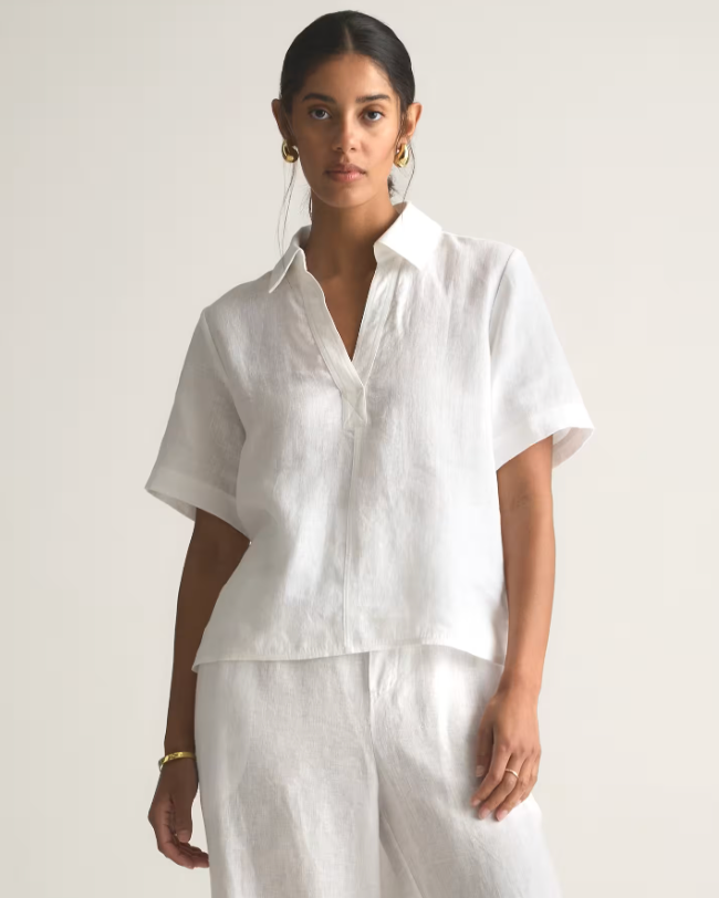 Quince 100% European Linen Short Sleeve Popover Top