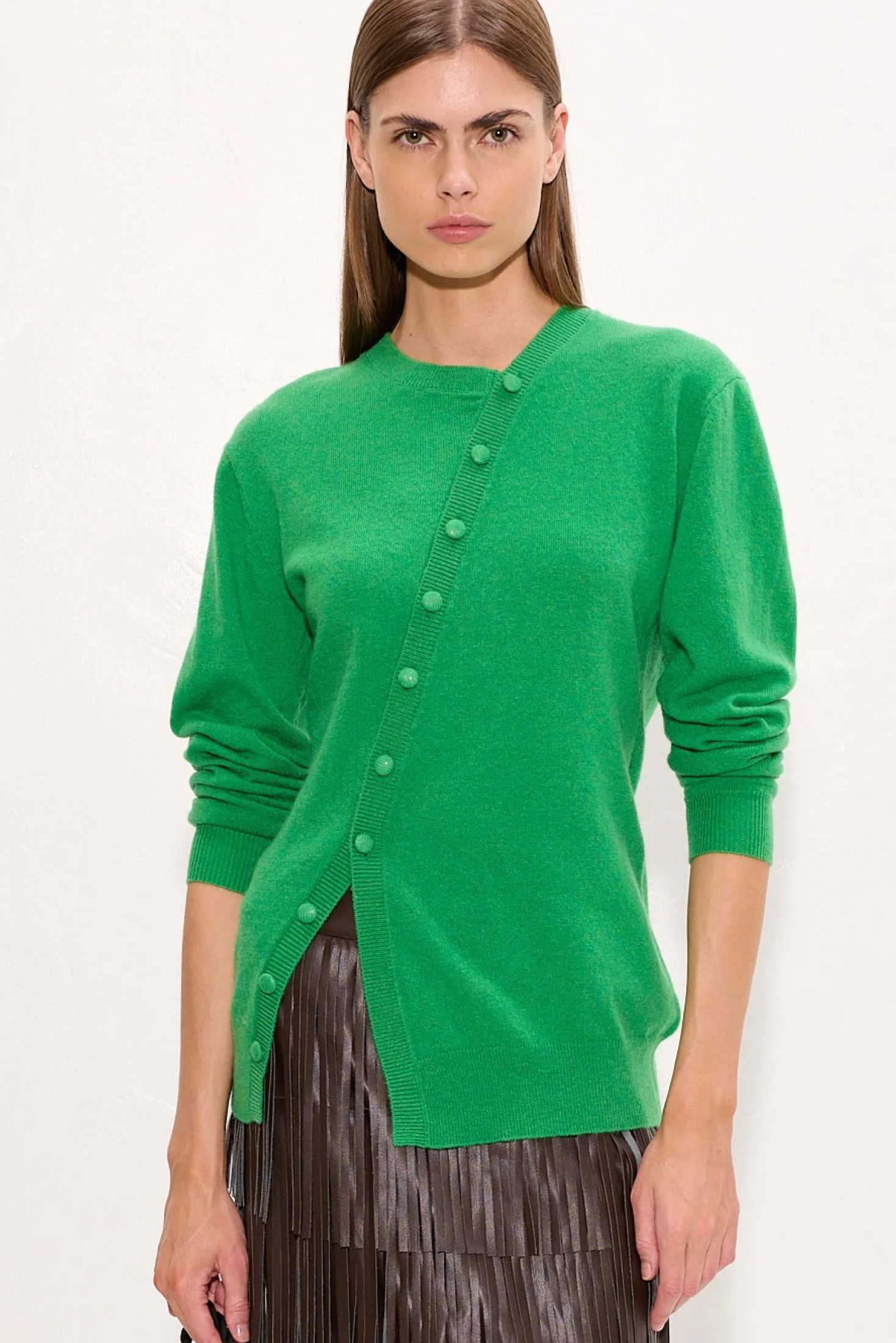 Ada Asymmetrical Cardigan In Grass Green