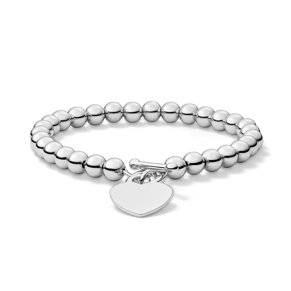 Heart Disc Bead Bracelet in Sterling Silver