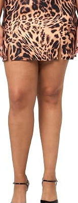 Womens Plus Leopard Woven Stretch Bow Trim Mini Skirt
