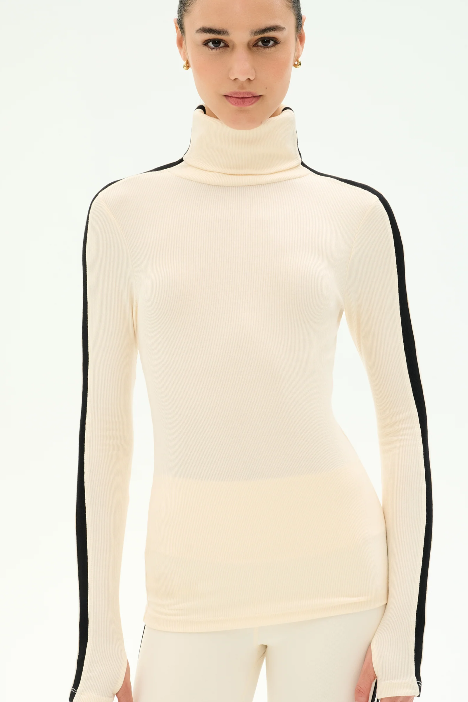 Jackson Rib Full Length Turtleneck - Creme/Black