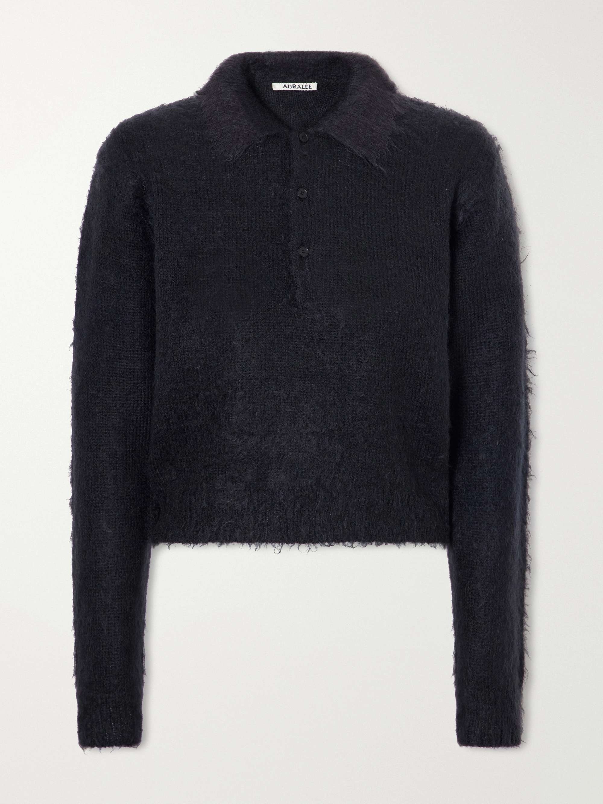 Brushed mohair and wool-blend polo sweater