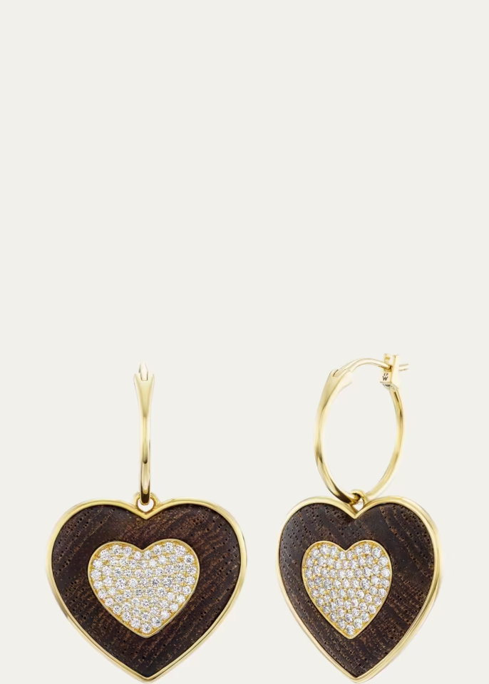 Rock Heart Earrings with Diamonds and Sandalwood