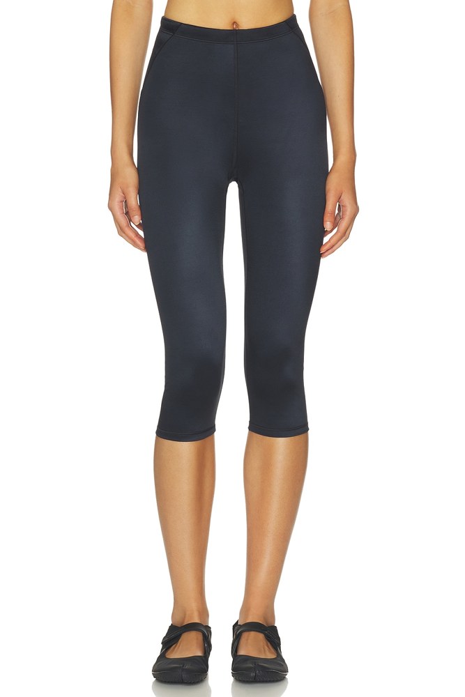 Shine Drawcord 17 Inch Crop Leggings - Obsidian