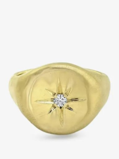 14K yellow gold Star Set Oracle diamond signet ring
