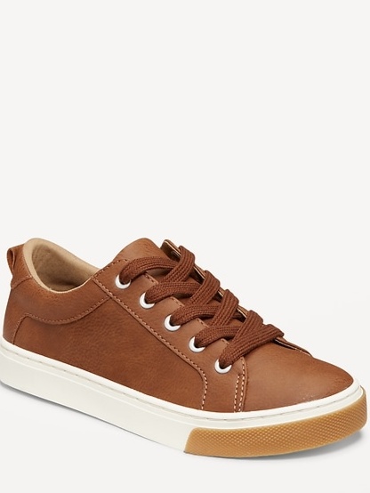 Faux-Leather Lace-Up Sneakers