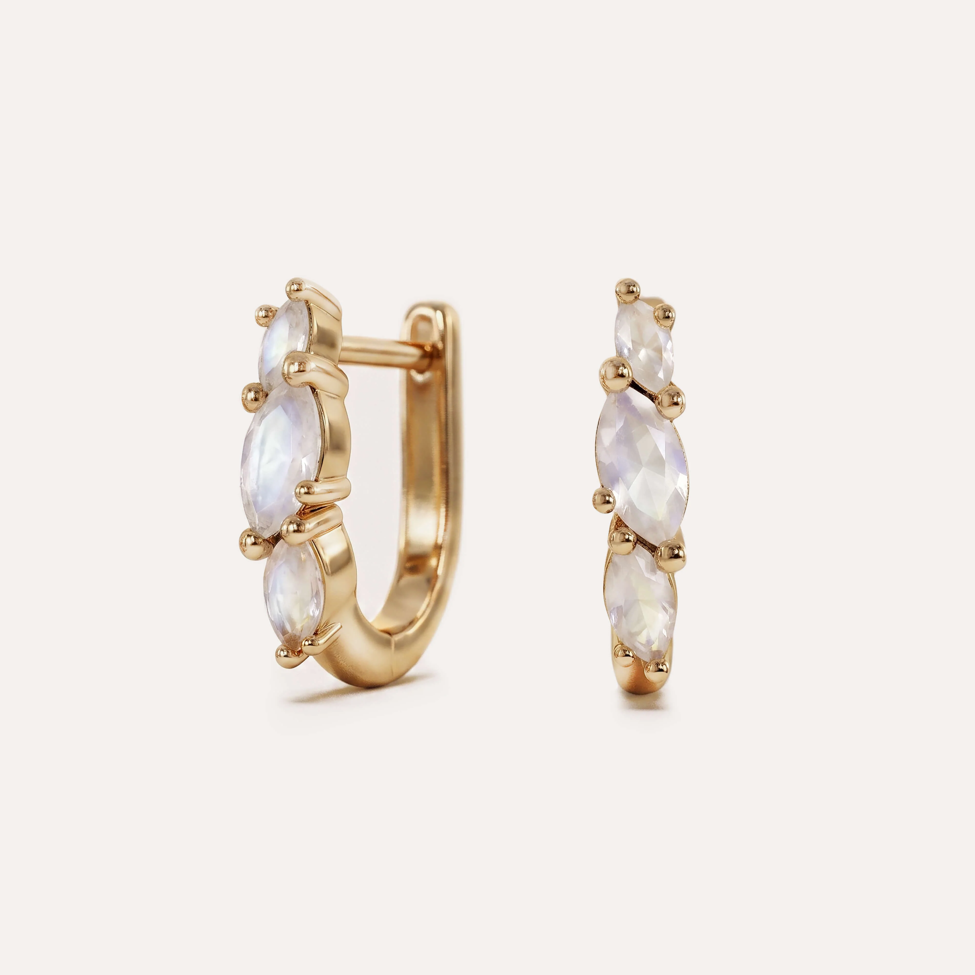 White Moonstone Marquise Hoops