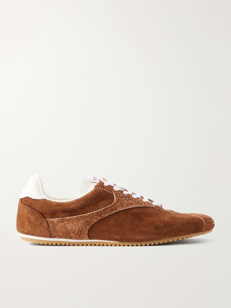 Shot leather-trimmed suede sneakers