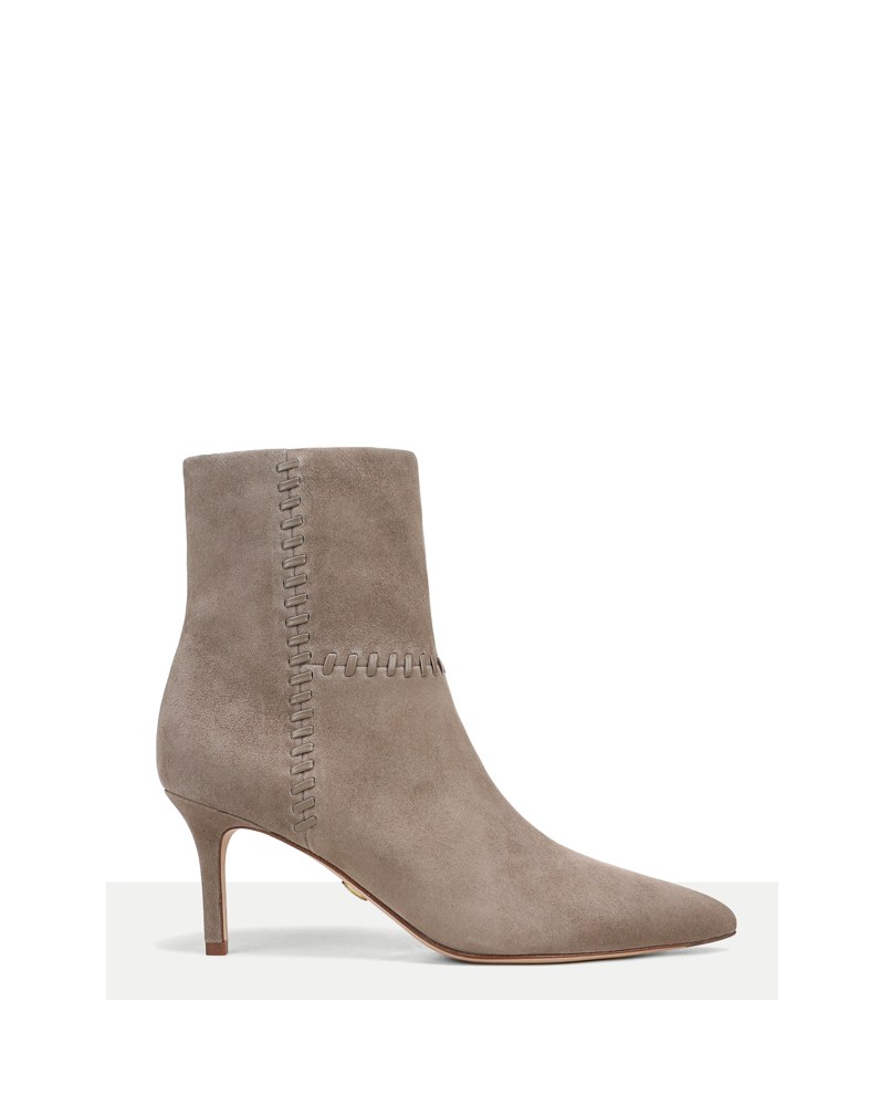 Lisa Whipstitch Mid-Heel Ankle Boot in Bark