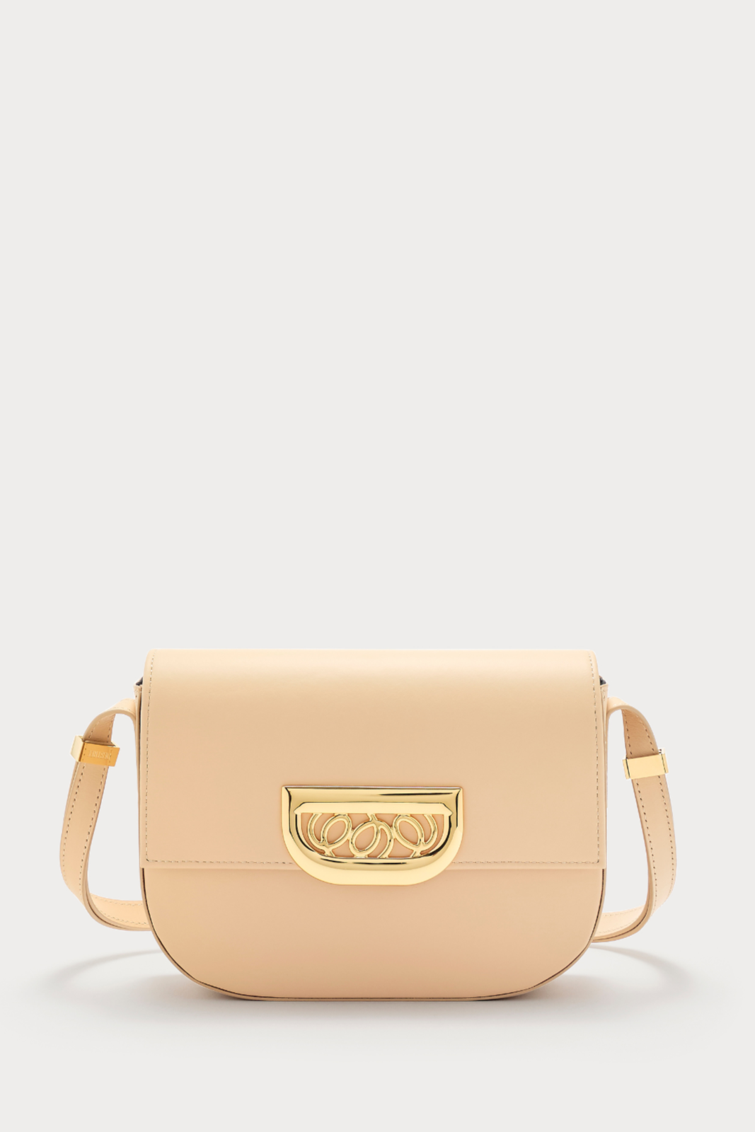 Beige leather crossbody bag with golden clasp