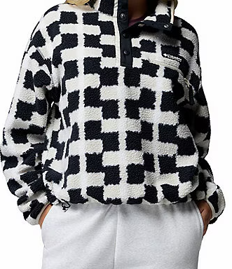 Helvetia II Sherpa Printed Stand Collar Cropped Half Snap Pullover