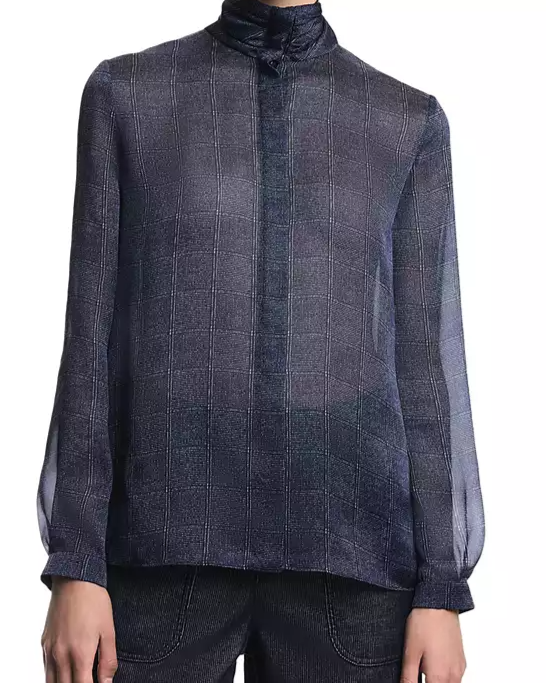 Printed Satin Button Up Blouse