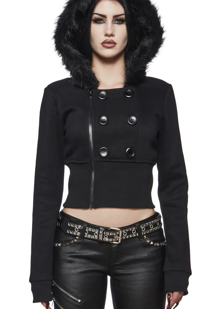 Afterhours Cropped Faux Fur Hood Fleece Jacket