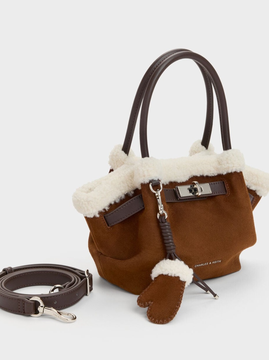 Mini Cosima Fur-Trim Tote Bag - Pecan Brown