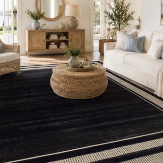 WAYFAIR STRIPED BORDER BLACK MACHINE WASHABLE NON-SLIP BACKING AREA RUG